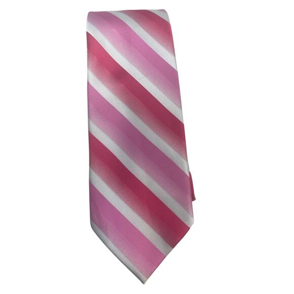 Vintage J Ferrar Skinny 1990s Pink Striped Polyester Mens Neck Tie Necktie - Picture 1 of 3